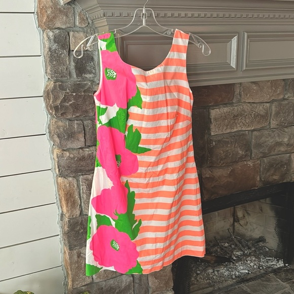 Lilly‎ Pulitzer Delia Striped & Floral Lined Shift dress in Sunrise Orange,  0 - Picture 3 of 7